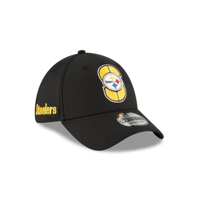 Black Pittsburgh Steelers Hat - New Era NFL Logo Mix 39THIRTY Stretch Fit Caps USA7482619